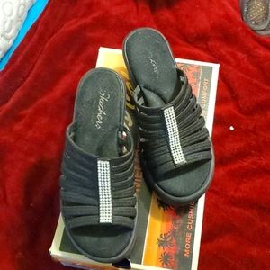 Black Sketchers Wedge Sandle Size 7